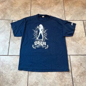 Vintage Y2K Skin Industries Graphic T-Shirt Navy Blue size L